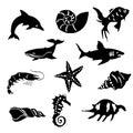 Clip art set. Silhouettes of sea animals. Royalty Free Stock Photo